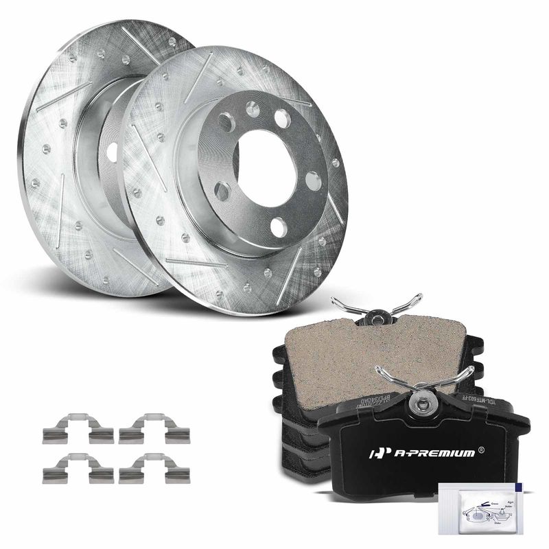 Rear Drilled Rotors & Ceramic Brake Pads for Audi TT 2000-2004 Volkswagen Jetta
