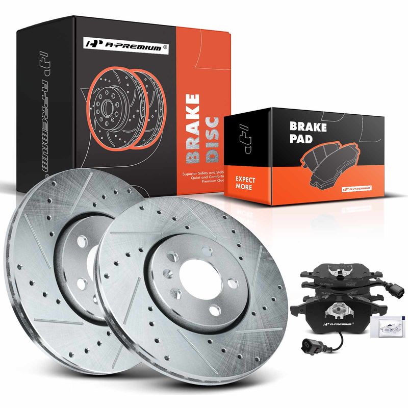 Front Drilled Rotors & Ceramic Brake Pads for VW Jetta 1999-2005 Golf Beetle