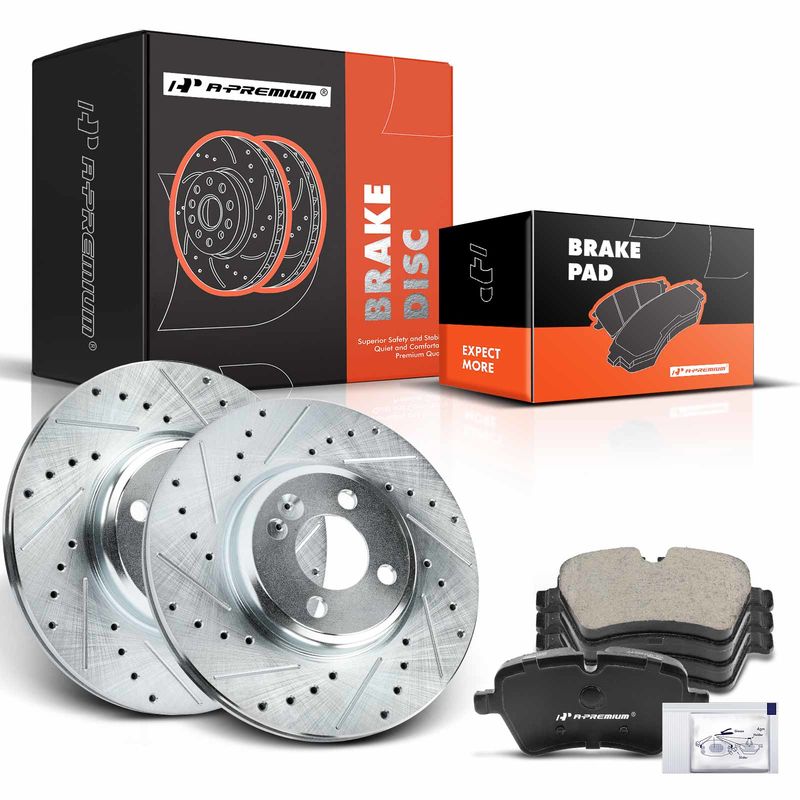 Front Drilled Rotors & Ceramic Brake Pads for Mini R52 R57 Cooper 2007-2015