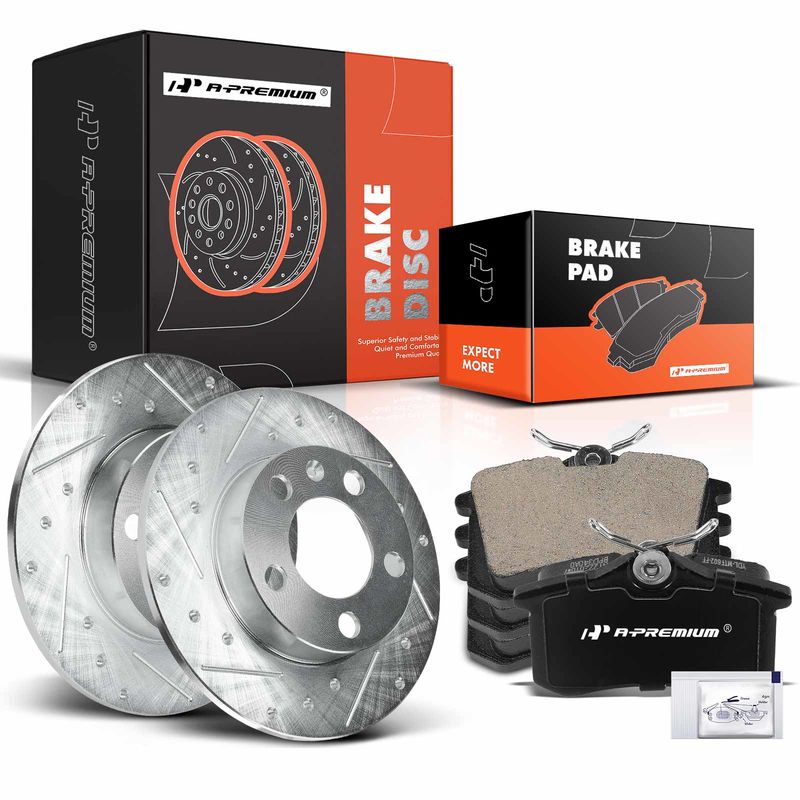 Rear Drilled Rotors & Ceramic Brake Pads for Audi TT 2000-2004 Volkswagen Jetta