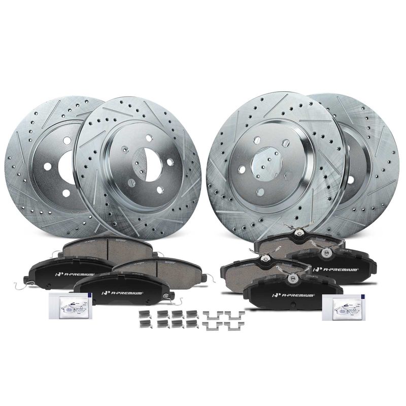 Front & Rear Drilled Rotors & Ceramic Brake Pads for Ford Mustang 2005-2010