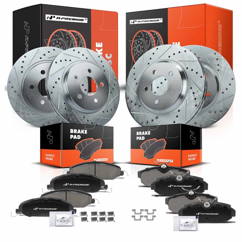 Front & Rear Drilled Rotors & Ceramic Brake Pads for Ford Mustang 2005-2010