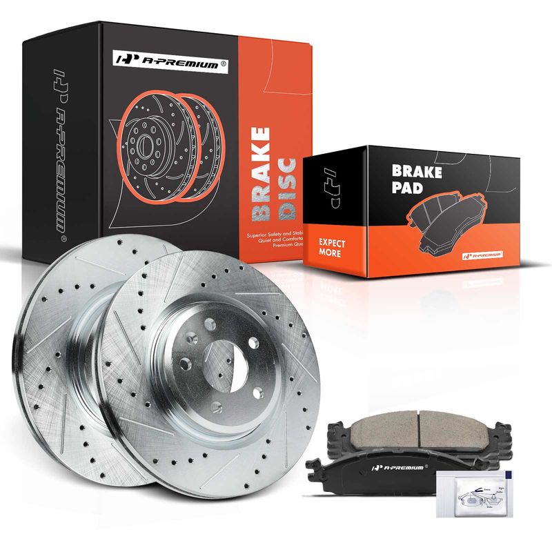 Front Drilled Rotors & Ceramic Brake Pads for Ford Explorer Lincoln MKS