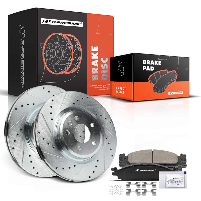 Front Drilled Rotors & Ceramic Brake Pads for Ford Explorer Lincoln MKS