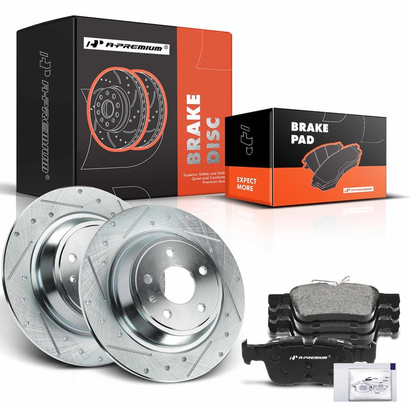 Rear Drilled Rotors & Ceramic Brake Pads for Ford Fusion 2013-2020 Lincoln MKZ