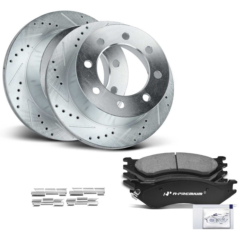 Rear Drilled Rotors & Ceramic Brake Pads for Dodge Ram 2500 3500 2001-2002