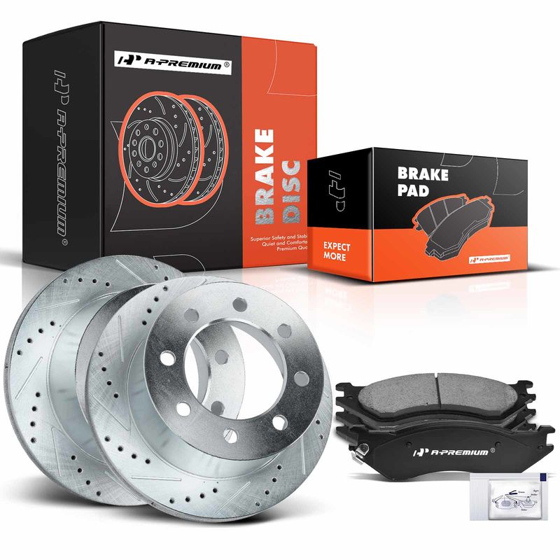 Rear Drilled Rotors & Ceramic Brake Pads for Dodge Ram 2500 3500 2001-2002