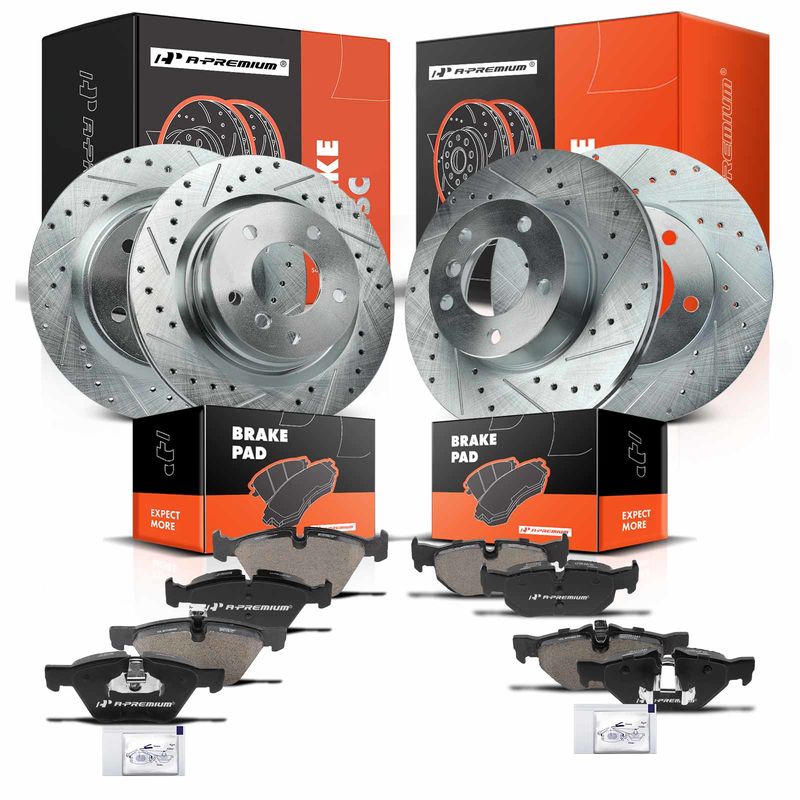 Front & Rear Drilled Rotors & Ceramic Brake Pads for BMW E90 325i 2006 328i