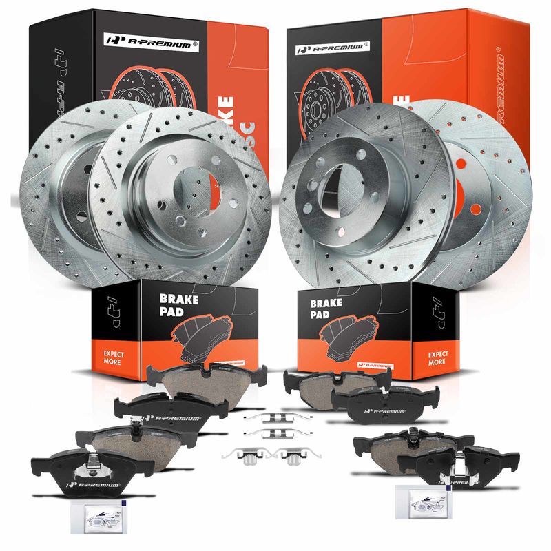 Front & Rear Drilled Rotors & Ceramic Brake Pads for BMW E90 325i 2006 328i