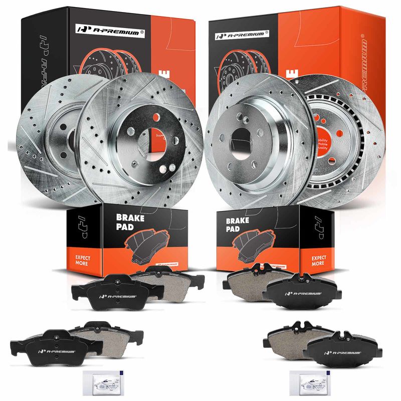 Front & Rear Drilled Rotors & Ceramic Brake Pads for Mercedes-Benz W211 E320