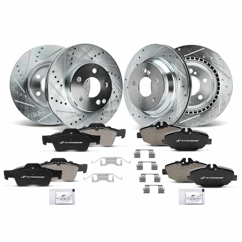 Front & Rear Drilled Rotors & Ceramic Brake Pads for Mercedes-Benz W211 E320