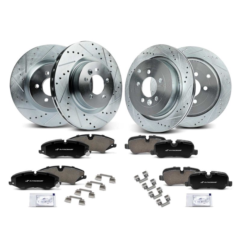 Front & Rear Drilled Rotors & Ceramic Brake Pads for Land Rover Range Rover Sport