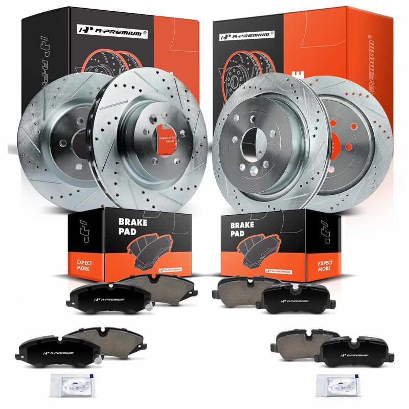 Front & Rear Drilled Rotors & Ceramic Brake Pads for Land Rover Range Rover Sport