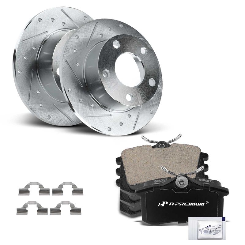 Rear Drilled Rotors & Ceramic Brake Pads for Audi A6 1998-2003 Volkswagen Passat