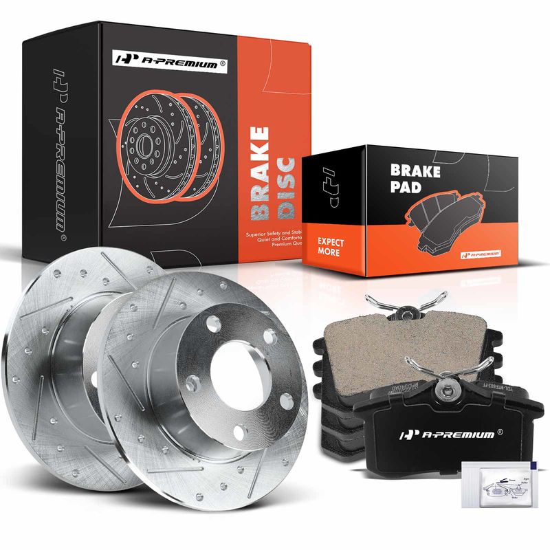 Rear Drilled Rotors & Ceramic Brake Pads for Audi A6 1998-2003 Volkswagen Passat