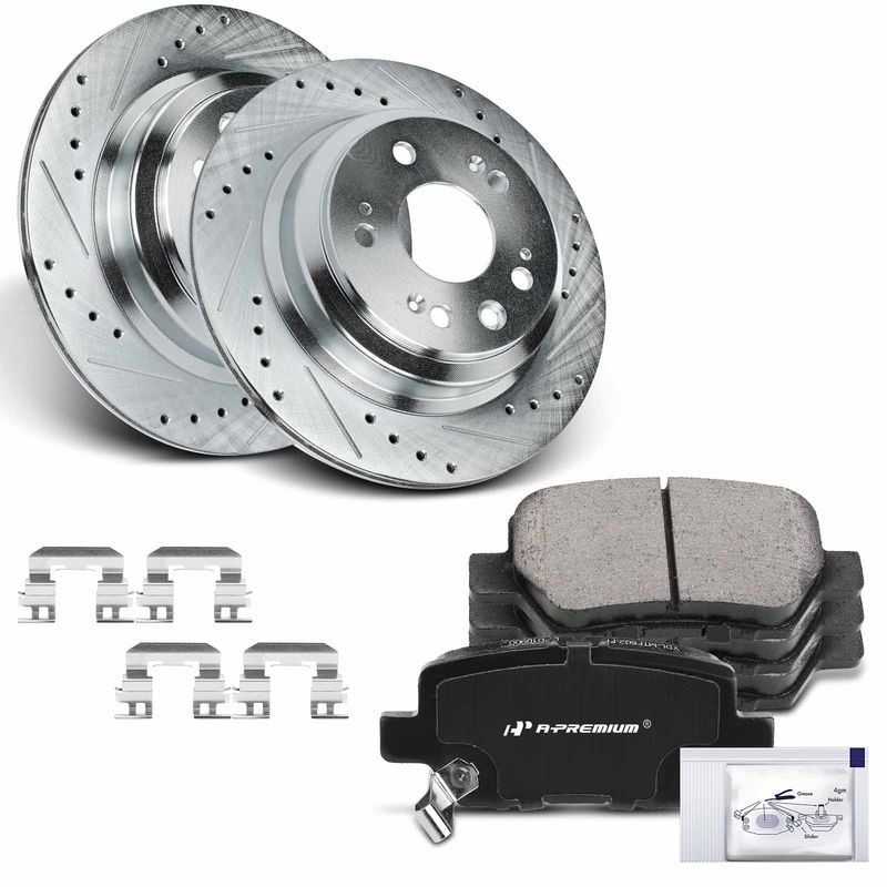 Rear Drilled Rotors & Ceramic Brake Pads for Acura RL 2005-2012 V6 3.5L 3.7L