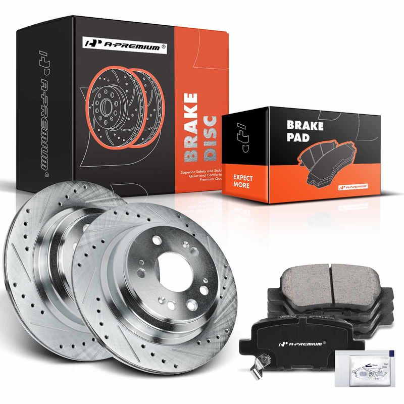 Rear Drilled Rotors & Ceramic Brake Pads for Acura RL 2005-2012 V6 3.5L 3.7L