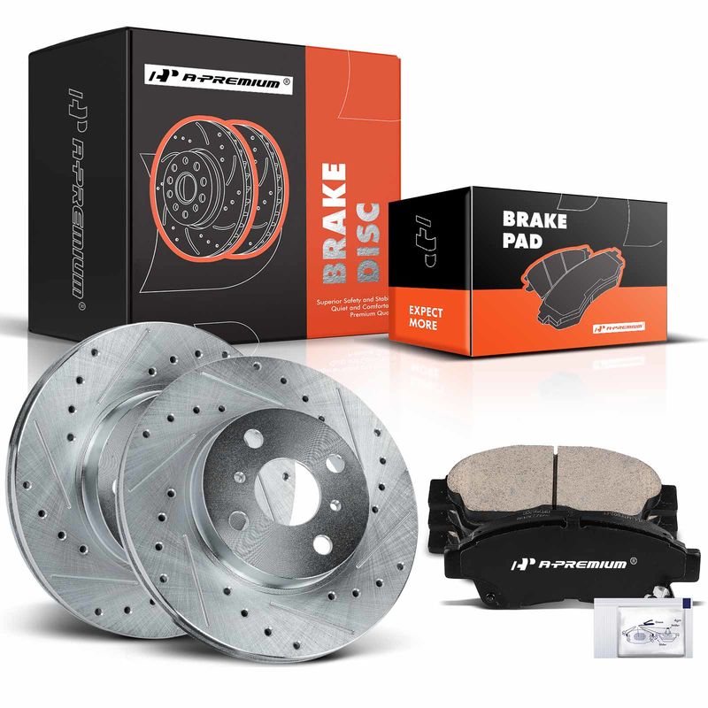 Front Drilled Rotors & Ceramic Brake Pads for Toyota Corolla 1993-1997 Geo Prizm