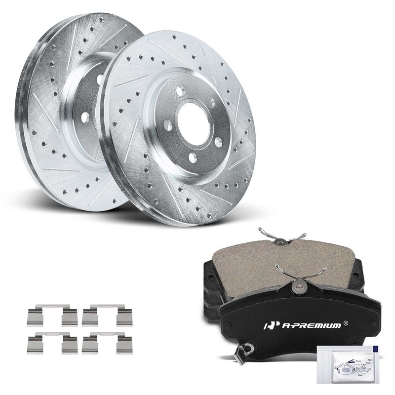 Front Drilled Rotors & Ceramic Brake Pads for Chrysler PT Cruiser Dodge Neon