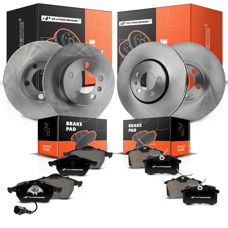Front & Rear Disc Brake Rotors & Ceramic Brake Pads for Volkswagen Beetle Jetta