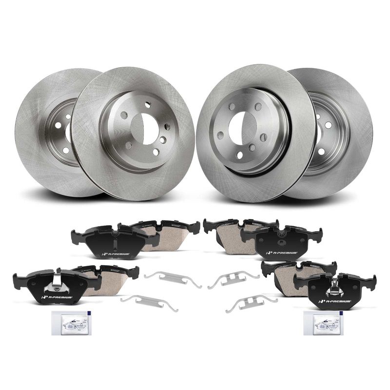Front & Rear Disc Brake Rotors & Ceramic Brake Pads for Mercedes-Benz E320 E350