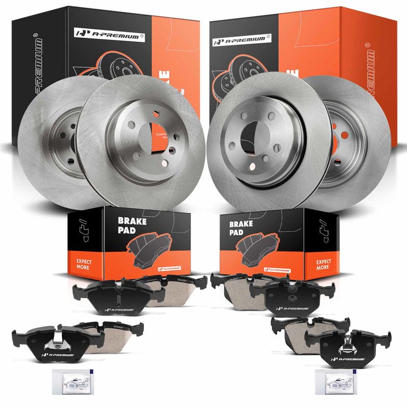 Front & Rear Disc Brake Rotors & Ceramic Brake Pads for Mercedes-Benz E320 E350