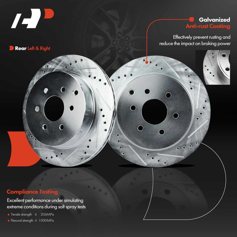 Rear Drilled Brake Rotors for Nissan Pathfinder 2005-2012 4.0L 5.6L 296 mm 6-Lug
