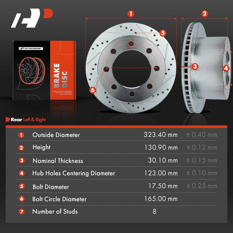 Rear Drilled Brake Rotors for Dodge Ram 2500 Ram 3500 2001-2002