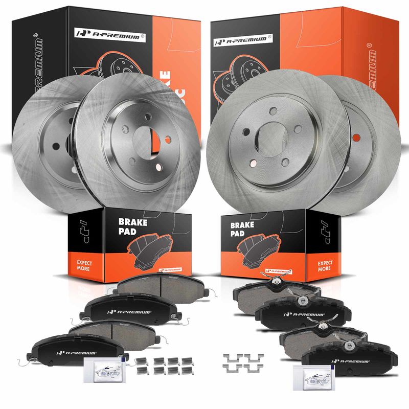 Front & Rear Disc Brake Rotors & Ceramic Brake Pads for Ford Mustang 2005-2010