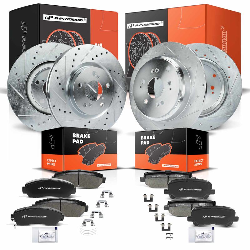 Front & Rear Drilled Rotors & Ceramic Brake Pads for Honda Odyssey 2011-2014