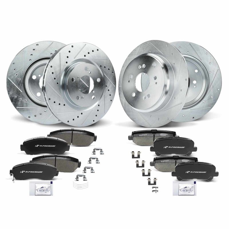 Front & Rear Drilled Rotors & Ceramic Brake Pads for Honda Odyssey 2011-2014