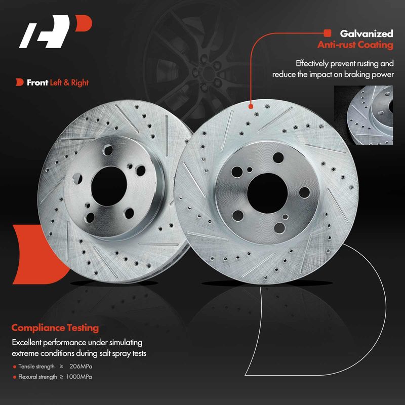 Front Drilled Brake Rotors for Lexus CT200h 2011-2017 Toyota Prius 2010-2015