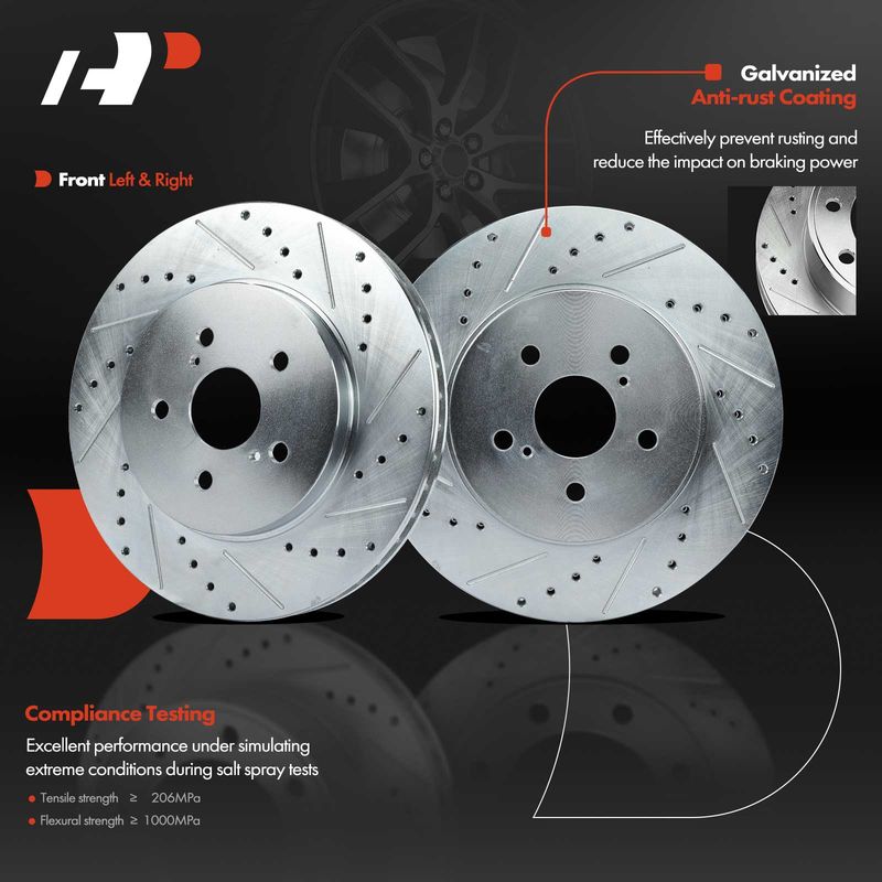 Front Drilled Brake Rotors for Toyota Highlander 06-07 Lexus RX330 04-06 RX350