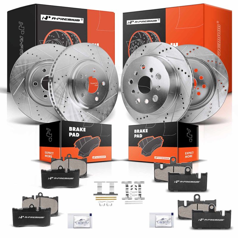 Front & Rear Drilled Rotors & Ceramic Brake Pads for Lexus LS430 2001-2006