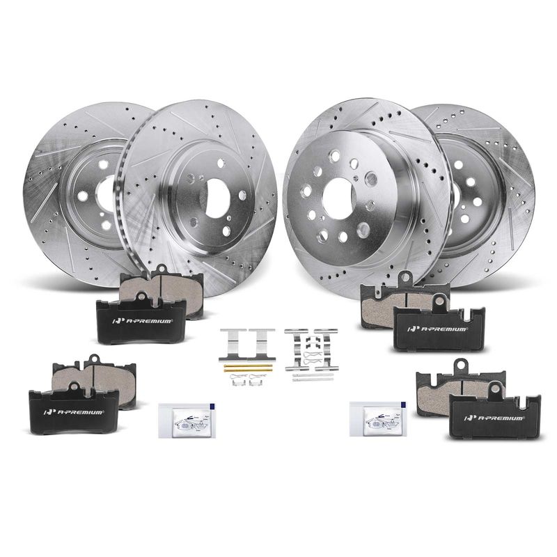 Front & Rear Drilled Rotors & Ceramic Brake Pads for Lexus LS430 2001-2006