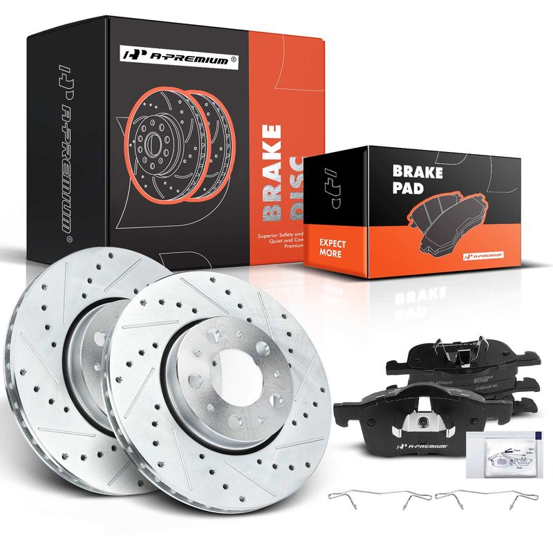 Front Drilled Rotors & Ceramic Brake Pads for Volvo S60 S80 V70 XC70