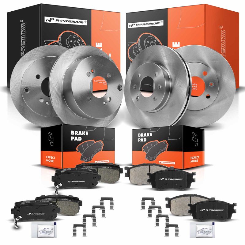 Front & Rear Disc Brake Rotors & Ceramic Brake Pads for Hyundai Accent Kia Rio