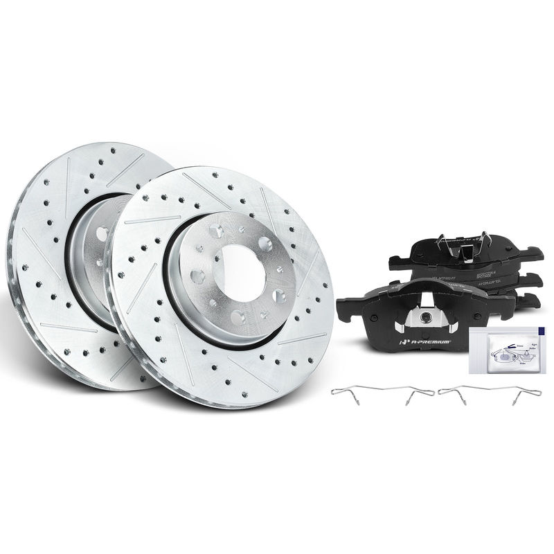 Front Drilled Rotors & Ceramic Brake Pads for Volvo S60 S80 V70 XC70