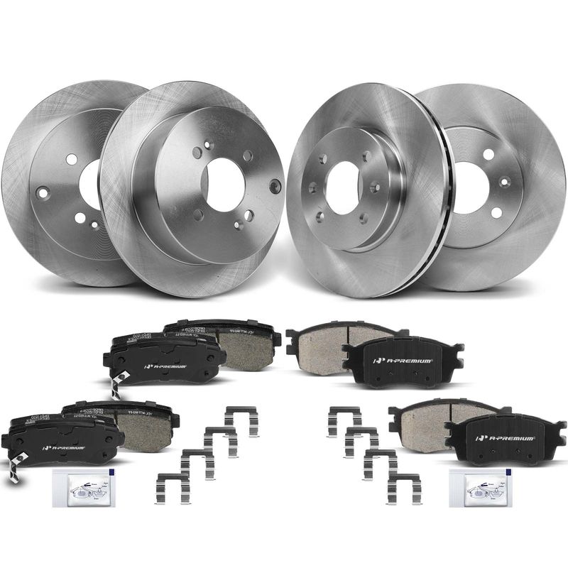 Front & Rear Disc Brake Rotors & Ceramic Brake Pads for Hyundai Accent Kia Rio