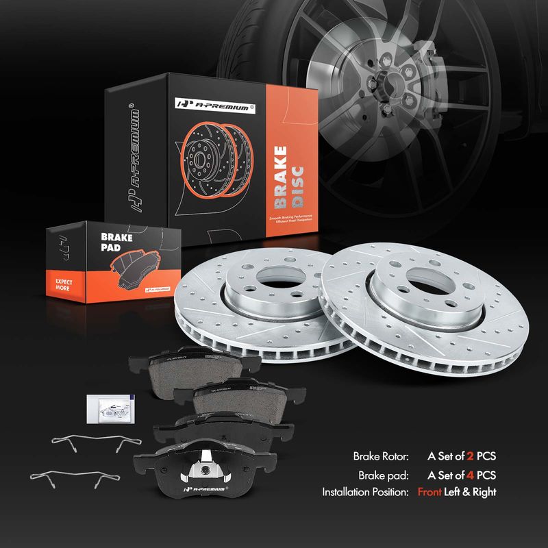 Front Drilled Rotors & Ceramic Brake Pads for Volvo S60 S80 V70 XC70