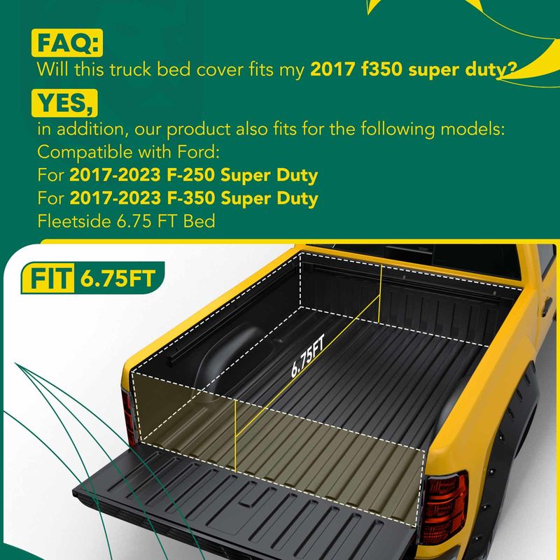 6.75 FT Bed Roll-up Tonneau Cover for Ford F250 F350 Super Duty 2017-2023