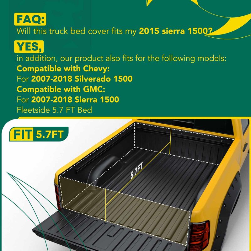 5.67 FT Bed Soft Roll-up Tonneau Cover for Chevrolet Silverado 1500 GMC 14-18