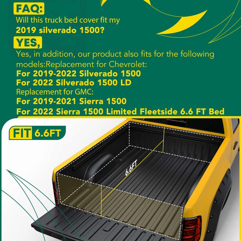 6.5 FT Bed Soft Roll-up Tonneau Cover for Chevrolet Silverado 1500 GMC 19-22