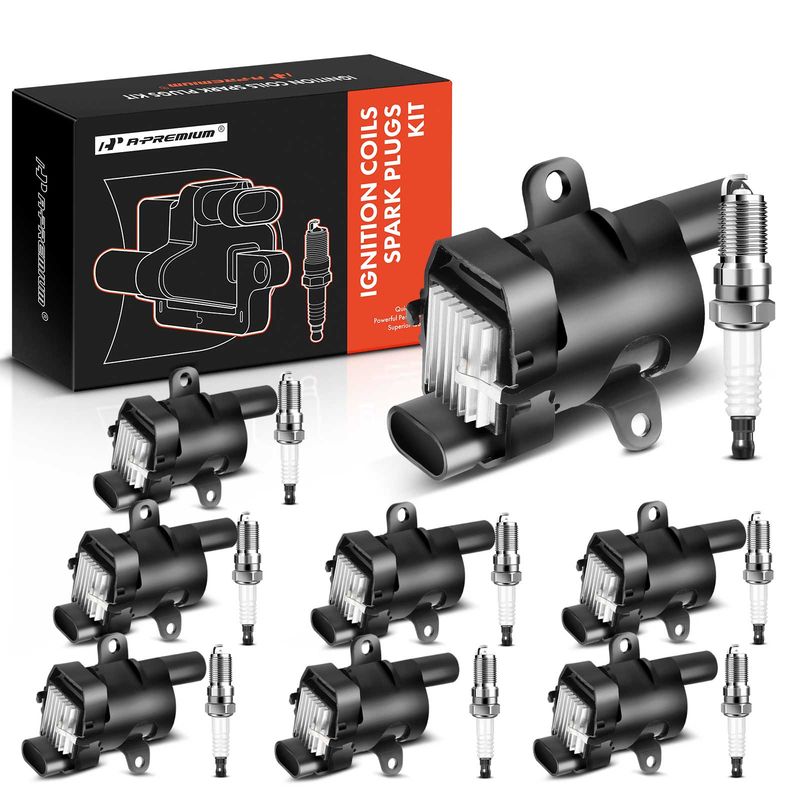 8x Black Ignition Coil & IRIDIUM Spark Plug Kits for Chevy Cadillac GMC Hummer