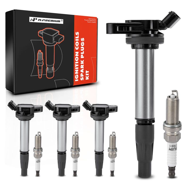 4x Black Ignition Coil & Double IRIDIUM Spark Plug Kits for Toyota Corolla Lexus