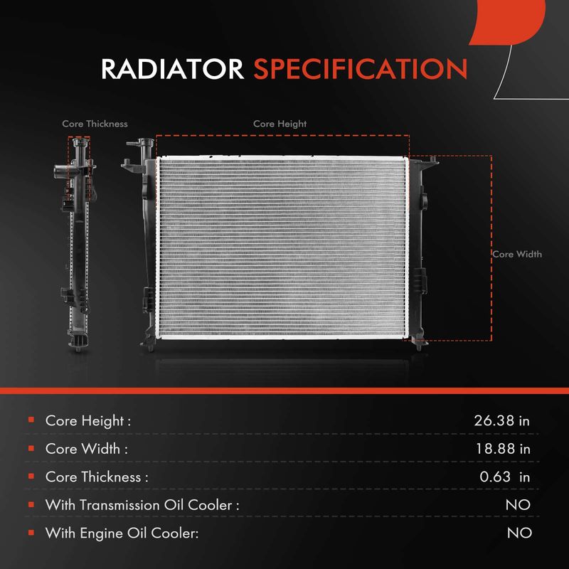 Radiator without Transmission Oil Cooler for Kia Sorento 2016-2018 2.4L