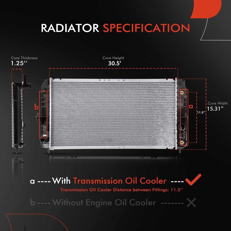 Radiator with Transmission Oil Cooler for Cadillac Seville 2001-2004 V8 4.6L