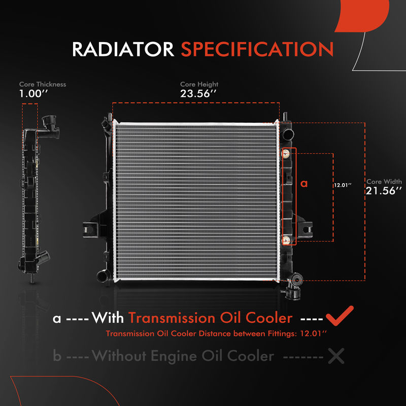 Radiator with Trans Oil Cooler for Jeep Grand Cherokee 1999-2004 Auto Trans.