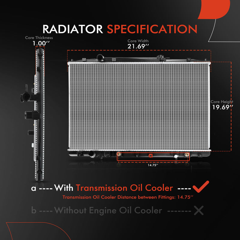 Radiator with Trans Oil Cooler for Acura MDX 2007-2013 ZDX V6 3.7L Automatic