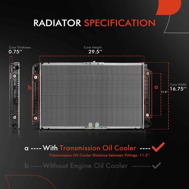 Radiator with Transmission Oil Cooler for Chevrolet Impala Cadillac Buick 94-96